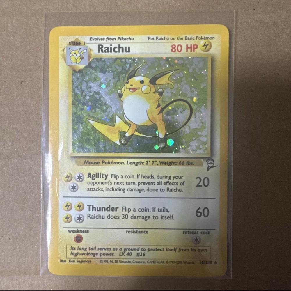 Pokemon TCG Card - Base Set 2 Raichu 16/130 Holo Rare - LP - WOTC Vintage NM